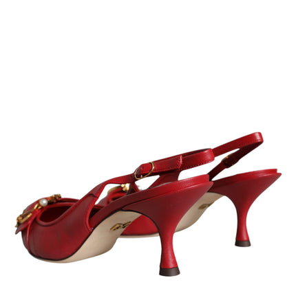 Red Devotion Leather Heels Slingback Shoes