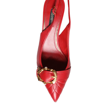 Red Devotion Leather Heels Slingback Shoes