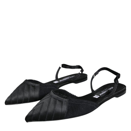 Black Satin Flats Slingback Sandals Shoes