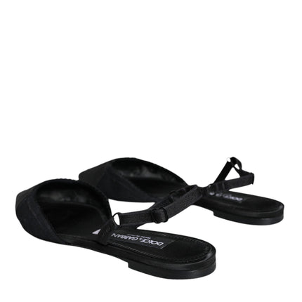 Black Satin Flats Slingback Sandals Shoes