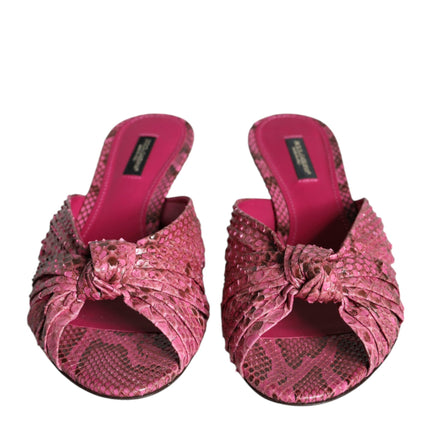 Pink Python Leather Kitten Heels Slides Shoes