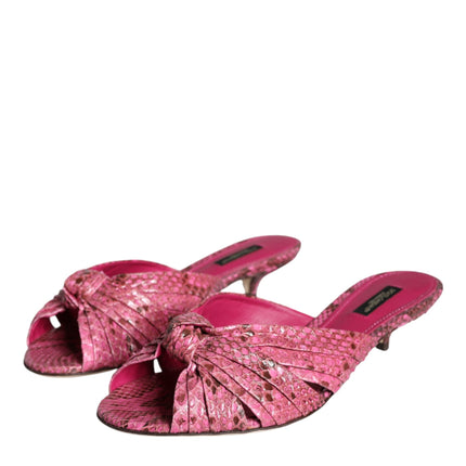 Pink Python Leather Kitten Heels Slides Shoes