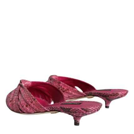 Pink Python Leather Kitten Heels Slides Shoes