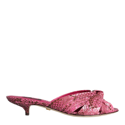 Pink Python Leather Kitten Heels Slides Shoes