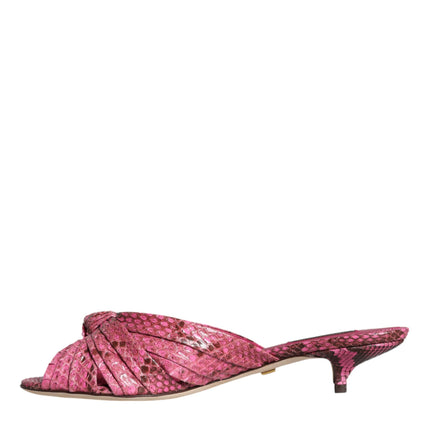 Pink Python Leather Kitten Heels Slides Shoes