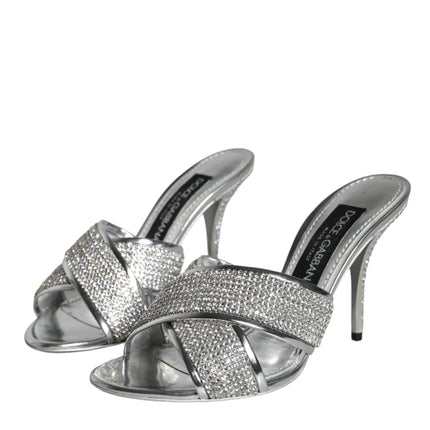 Silver Crystals Keira Heels Slides Shoes