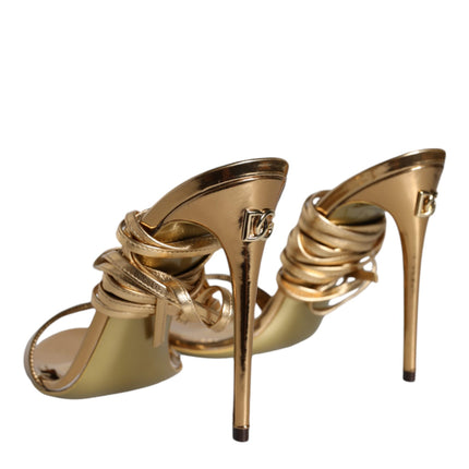 Gold Leather High Heels Sandals Shoes