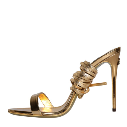 Gold Leather High Heels Sandals Shoes