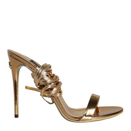 Gold Leather High Heels Sandals Shoes