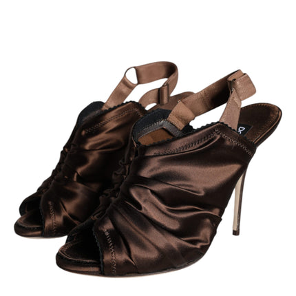 Brown Satin Slingback Heels Sandals Shoes