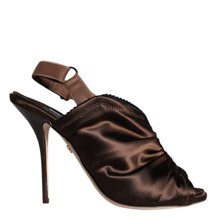 Brown Satin Slingback Heels Sandals Shoes