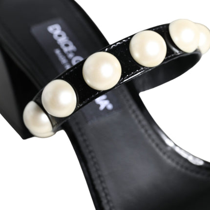 Black Leather Pearls Slides Sandals Shoes