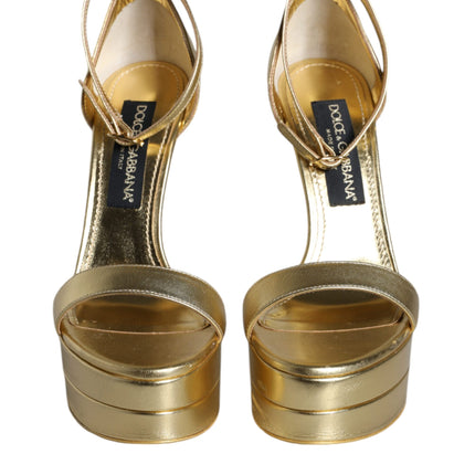 Gold Leather Platform Keira Sandals Shoes