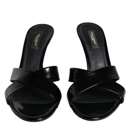 Black Leather Slides Keira Sandals Shoes