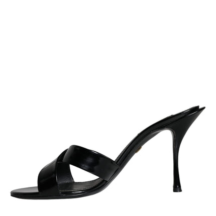 Black Leather Slides Keira Sandals Shoes