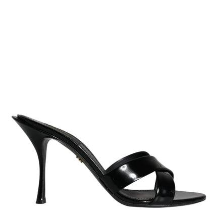 Black Leather Slides Keira Sandals Shoes