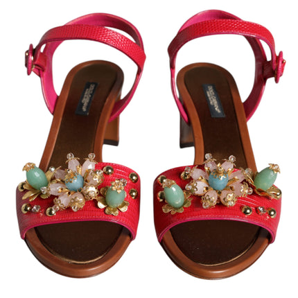 Fuchsia Leather Embellished Keira Sandals Shoes