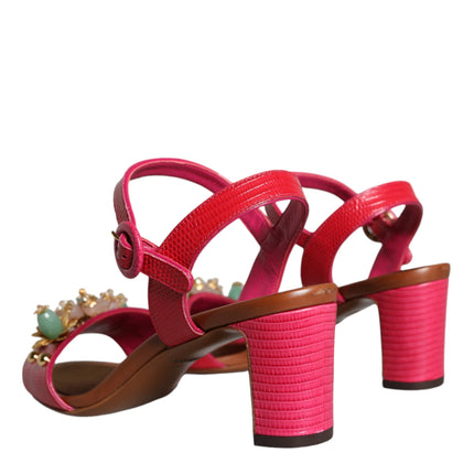 Fuchsia Leather Embellished Keira Sandals Shoes