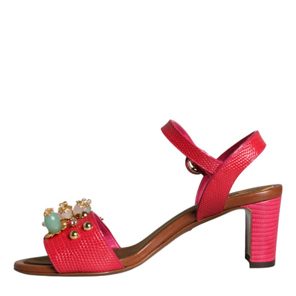 Fuchsia Leather Embellished Keira Sandals Shoes