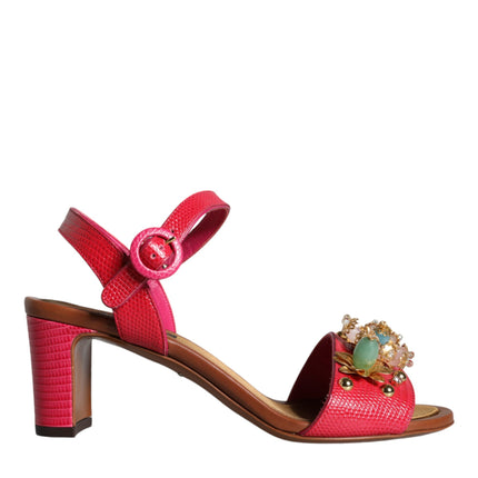 Fuchsia Leather Embellished Keira Sandals Shoes