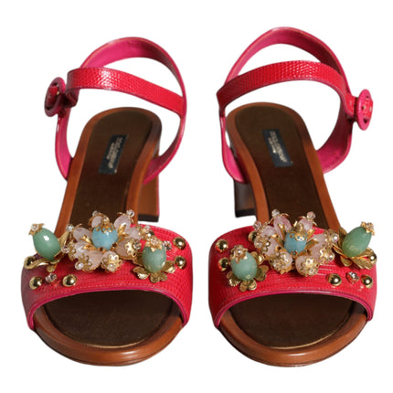 Fuchsia Leather Embellished Keira Sandals Shoes