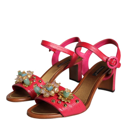 Fuchsia Leather Embellished Keira Sandals Shoes