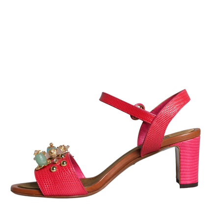 Fuchsia Leather Embellished Keira Sandals Shoes