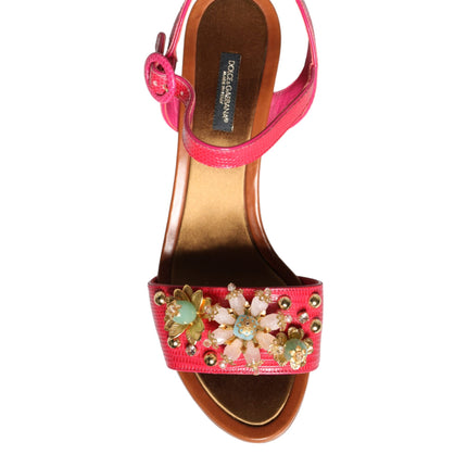 Fuchsia Leather Embellished Keira Sandals Shoes