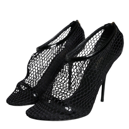 Black Mesh Leather Heels Keira Sandals Shoes