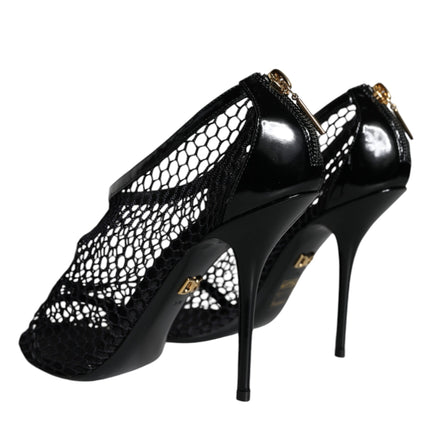 Black Mesh Leather Heels Keira Sandals Shoes