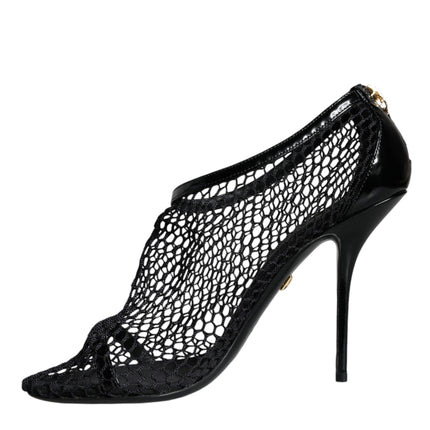 Black Mesh Leather Heels Keira Sandals Shoes