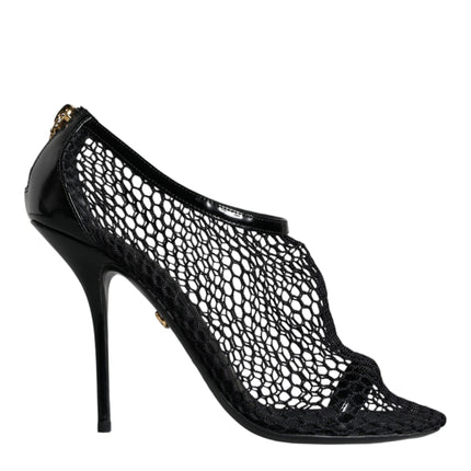 Black Mesh Leather Heels Keira Sandals Shoes