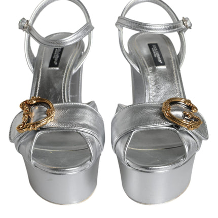 Silver Leather Platform Logo Keira Sandals Shoes