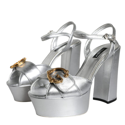 Silver Leather Platform Logo Keira Sandals Shoes