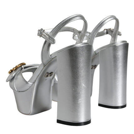 Silver Leather Platform Logo Keira Sandals Shoes