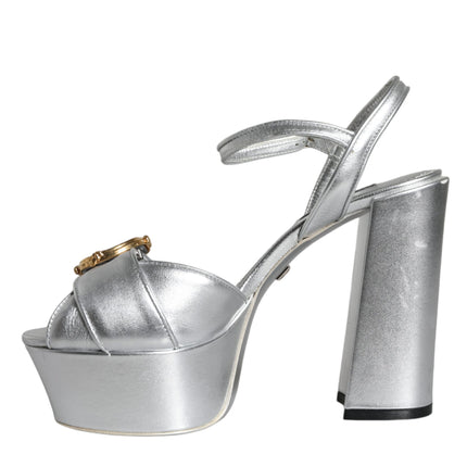 Silver Leather Platform Logo Keira Sandals Shoes