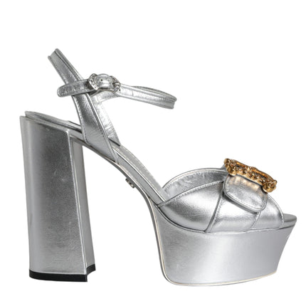 Silver Leather Platform Logo Keira Sandals Shoes