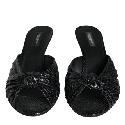 Black Leather Heels Slides Sandals Shoes