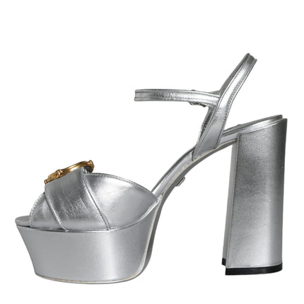 Silver Leather Platform Logo Keira Sandals Shoes