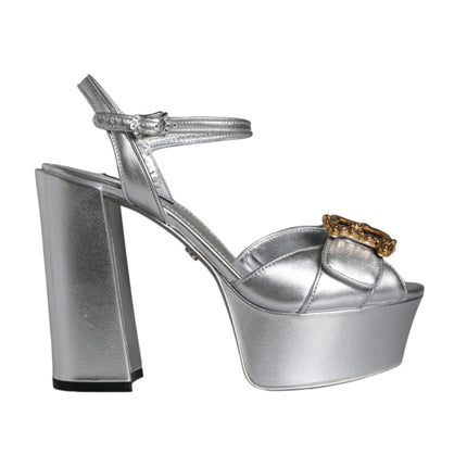 Silver Leather Platform Logo Keira Sandals Shoes