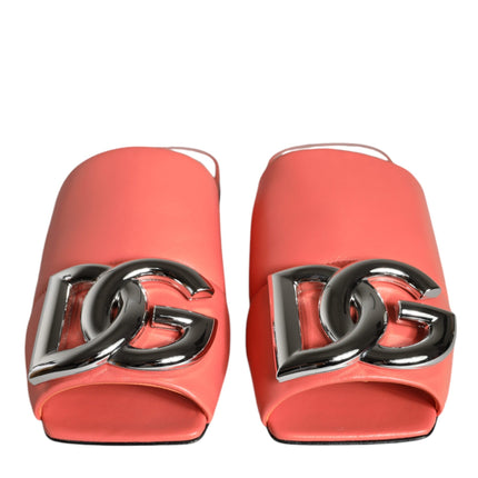 Pink Salmon Leather Flat Slides Sandals Shoes