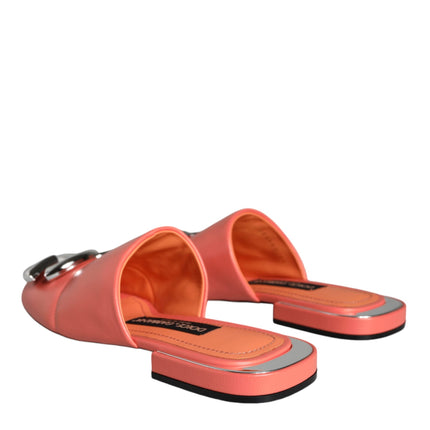 Pink Salmon Leather Flat Slides Sandals Shoes