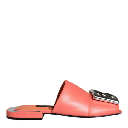 Pink Salmon Leather Flat Slides Sandals Shoes