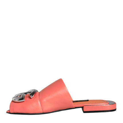 Pink Salmon Leather Flat Slides Sandals Shoes