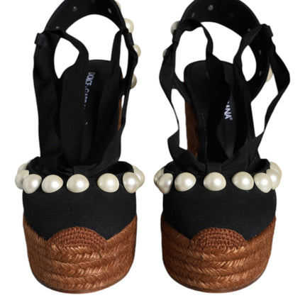 Black Pearl Wedge Heels Sandals Shoes