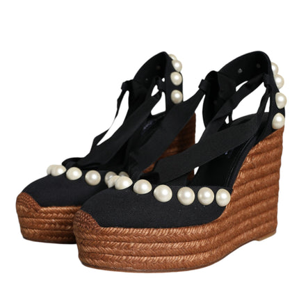 Black Pearl Wedge Heels Sandals Shoes