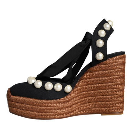 Black Pearl Wedge Heels Sandals Shoes