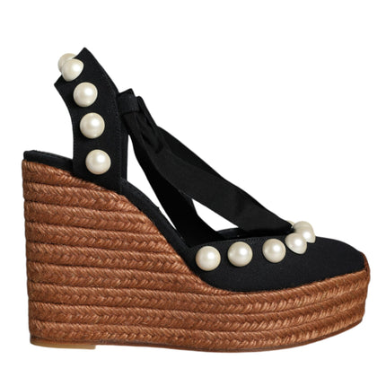 Black Pearl Wedge Heels Sandals Shoes