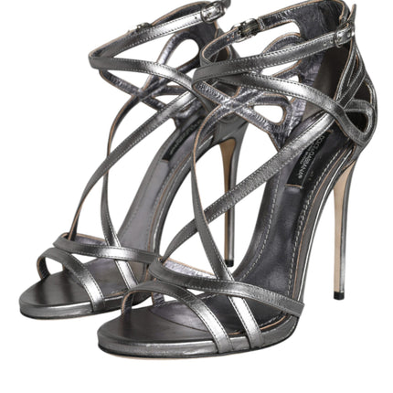 Silver Keira Leather Heels Sandals Shoes