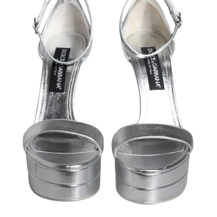 Silver Leather Platform Keira Sandals Shoes